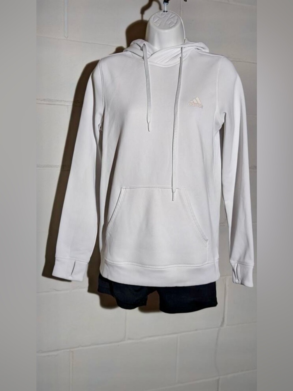 Small Adidas White Hoodie Slim Fit Sweatshirt Pullover Long Sleeve Activewear